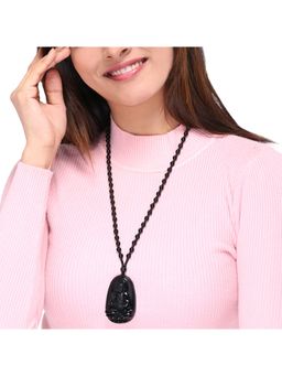 Yellow Chimes - Natural Black Obsedian Beads Buddha Pendant Necklace