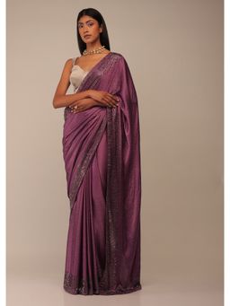 KALKI FASHION - Purple Wine Saree Stones Embellishment with Unstitched Blouse