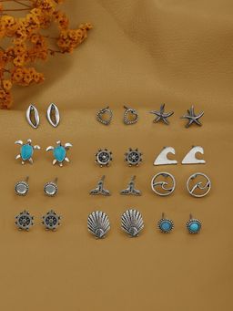 Carlton London - Silver Oxidised Beach Coastal Theme Enamel Earrings (Pack of 12)