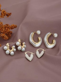 Carlton London - Gold Plated White Pearl Fancy Earrings (Pack of 3)