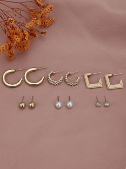 Carlton London - Gold Plated White Pearl and Stud Earrings (Pack of 6)