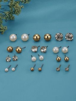 Carlton London - Two Tone Cz Pearl and Ball Earrings (Pack of 12)