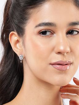 Carlton London - Silver Plated White Cz Stone Cluster Drop Earrings