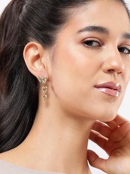 Carlton London - Gold Plated Cz Triple Heart Drop Earrings