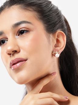 Carlton London - Gold Plated Cz and Pearl Butterfly Bow Bold Stud Earrings