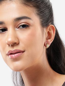 Carlton London - Gold Plated Cz Stone Crescent Fancy Stud Earrings