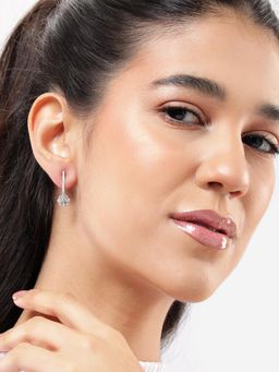 Carlton London - Silver Plated Cz Stone Dangling Floral Drop Earrings