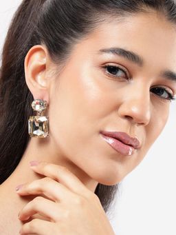Carlton London - Silver Plated Brown Crystal Rectangle Drop Earrings