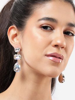 Carlton London - Silver Plated Crystal Dangling Tear Drop Earrings
