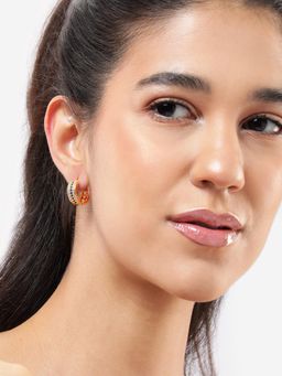 Carlton London - Gold Plated Blue Cz Fancy Hoop Earrings