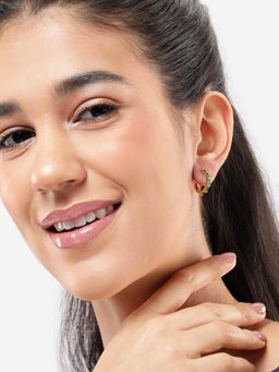 Carlton London - Gold Plated Green Cz Fancy Hoop Earrings