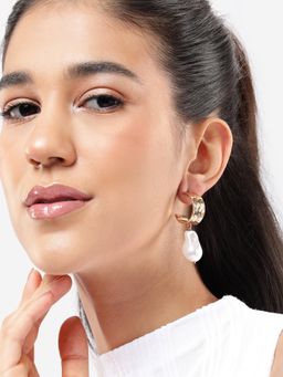 Carlton London - Gold Plated White Dangling Pearl Crescent Drop Earrings