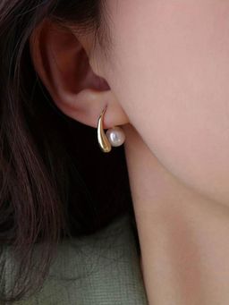 Carlton London - Gold Plated White Pearl Fancy Front Back Drop Earrings