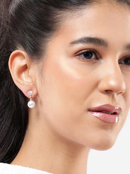 Carlton London - Gold Plated Dangling Pearl Fancy Drop Earrings