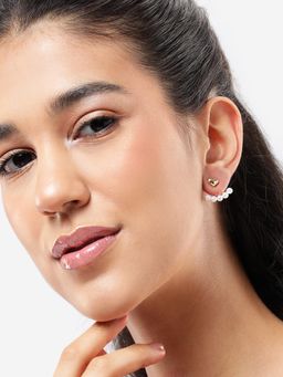 Carlton London - Gold Plated Cz and Pearl Fancy Heart Stud Earrings