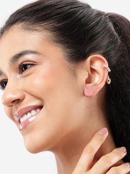 Carlton London - Gold Plated Pearl Dangling Heart Ear Cuff