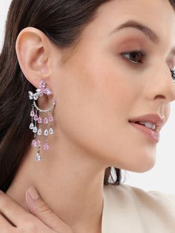 Carlton London - Premium Silver Plated Pink Cz Butterfly Chandelier Drop Earrings