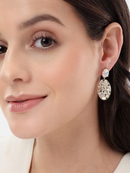 Carlton London - Premium Gold Plated Cz Oval Fancy Drop Earrings
