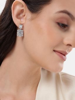 Carlton London - Premium Silver Plated Cz Square Drop Earrings