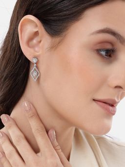 Carlton London - Premium Silver Plated Cz Heart and Marquise Drop Earrings