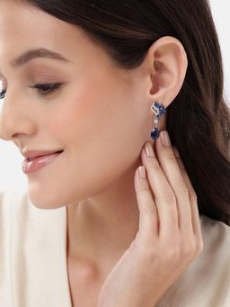 Carlton London - Premium Silver Plated Blue Cubic Zircon Tear Drop Earrings