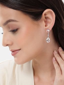 Carlton London - Premium Silver Plated Cz Dangling Solitaire Drop Earrings