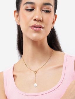 Carlton London - 18Kt Gold Plated Cz Stone Dangling Shell Lariat Necklace