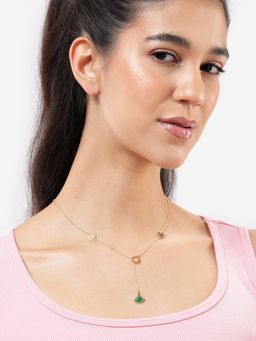 Carlton London - 18Kt Gold Plated Green Enamel Dream Pendant Lariat Necklace
