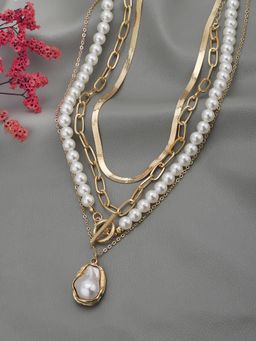 Carlton London - White Pearl Gold Plated Necklace (Pack of 4)