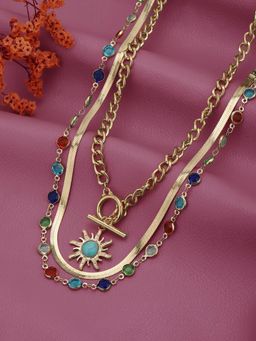 Carlton London - Two Toned Plated Multi-Color Cz Stone Necklace (Pack of 3)