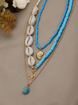 Carlton London - Gold Plated Sea Shell Tortoise and Stone Necklace (Pack of 3)