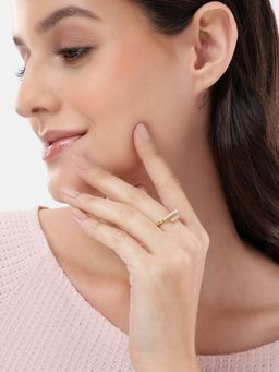 Carlton London - Gold Plated Cz Stone and Pearl Adjustable Ring