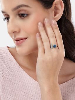 Carlton London - Gold Plated Blue Fancy Bead Adjustable Ring