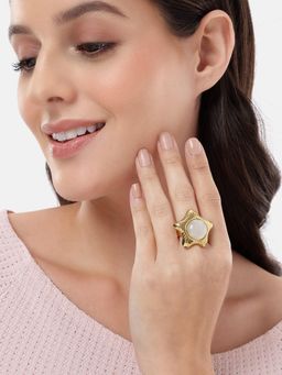 Carlton London - Gold Plated White Pearl Star Bold Adjustable Ring