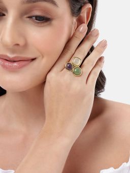 Carlton London - Gold Plated Multi-Color Stone Fancy Adjustable Ring