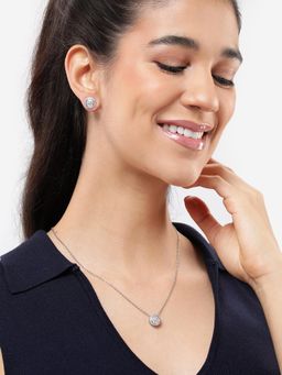 Carlton London - Silver Plated Cz Spiral Necklace and Earrings Set