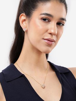 Carlton London - Gold Plated Cz Heart Necklace and Earrings Set