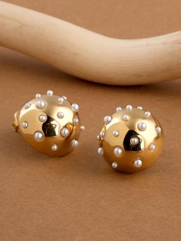 Palmonas - White Pearl Golden Ball Stud Earrings