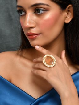 Silvermerc Designs - Peach Stone Pearl Stone Finger Ring