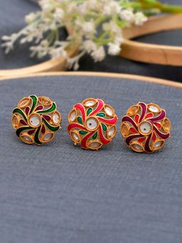 Silvermerc Designs - Multi-Color Floral Meenakari Rings (Pack of 3 )