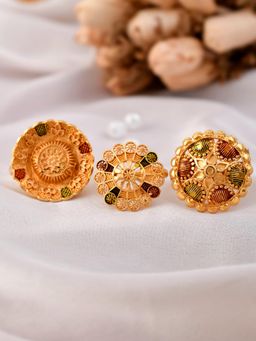 Silvermerc Designs - Multi-Color Gold Plated Meenakari Floral Ring (Pack of 3)