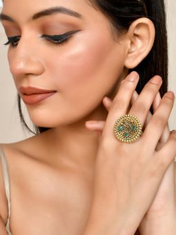 Silvermerc Designs - Green Stone Gold Plated Handcrafted Finger Ring