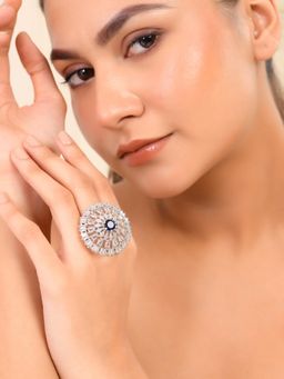 Silvermerc Designs - Blue American Diamond Floral Shaped Cocktail Ring