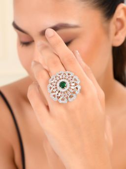 Silvermerc Designs - Green American Diamond and Silver Plated Ring