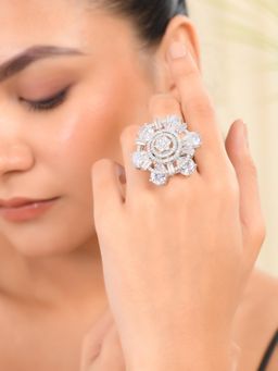 Silvermerc Designs - American Diamond Silver Plated Cocktail Ring