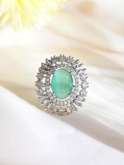 Silvermerc Designs - Green American Diamond Adjustable Ring