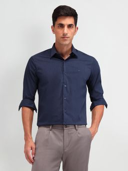 Arrow Newyork - Textured Blue Full Sleeves Collar Neck Shirt