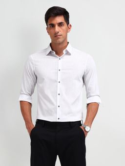 Arrow Newyork - Textured White Full Sleeves Collar Neck Shirt