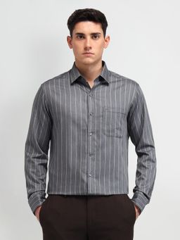 Arrow - Stripes Grey Full Sleeves Collar Neck Shirt