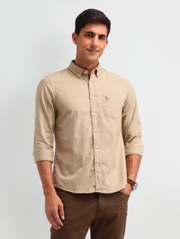 U.S. Polo Assn. Denim Co. - Denim Co. Textured Beige Full Sleeves Collar Neck Shirt